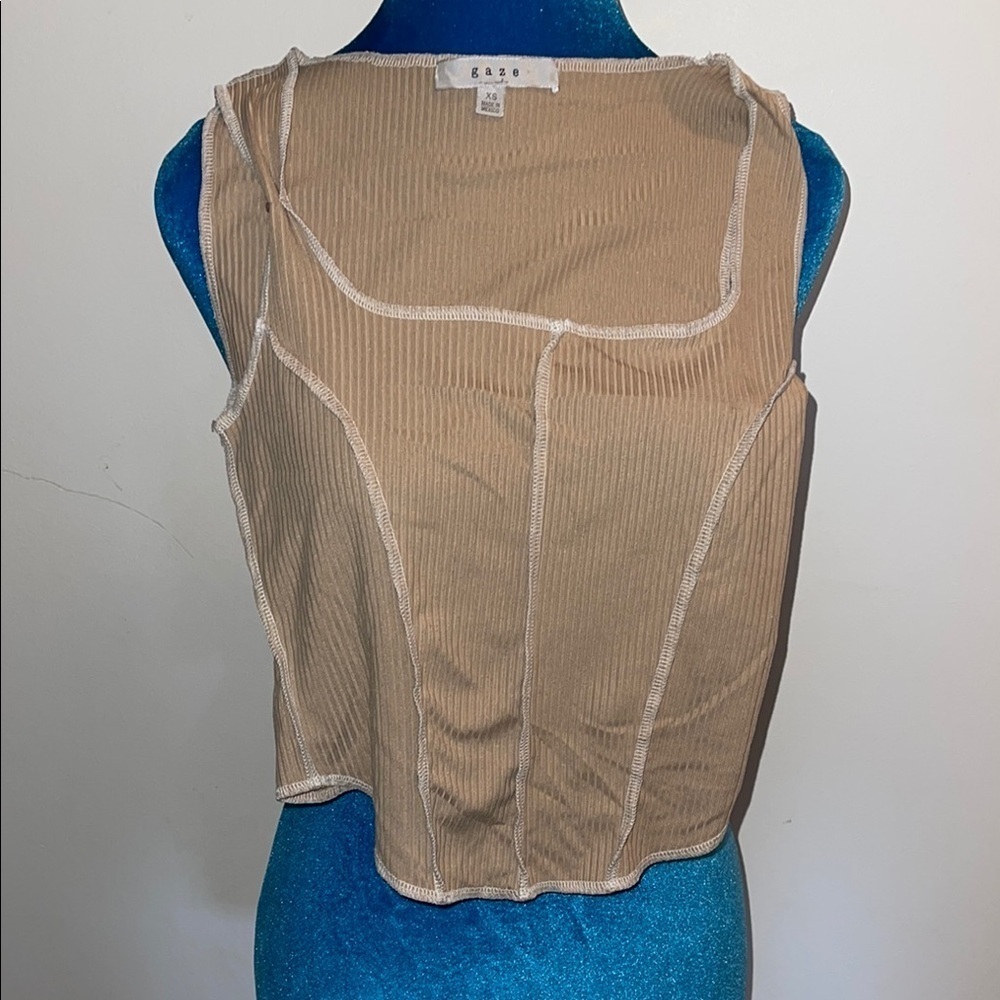 Gaze Tan Ribbed Tank Top